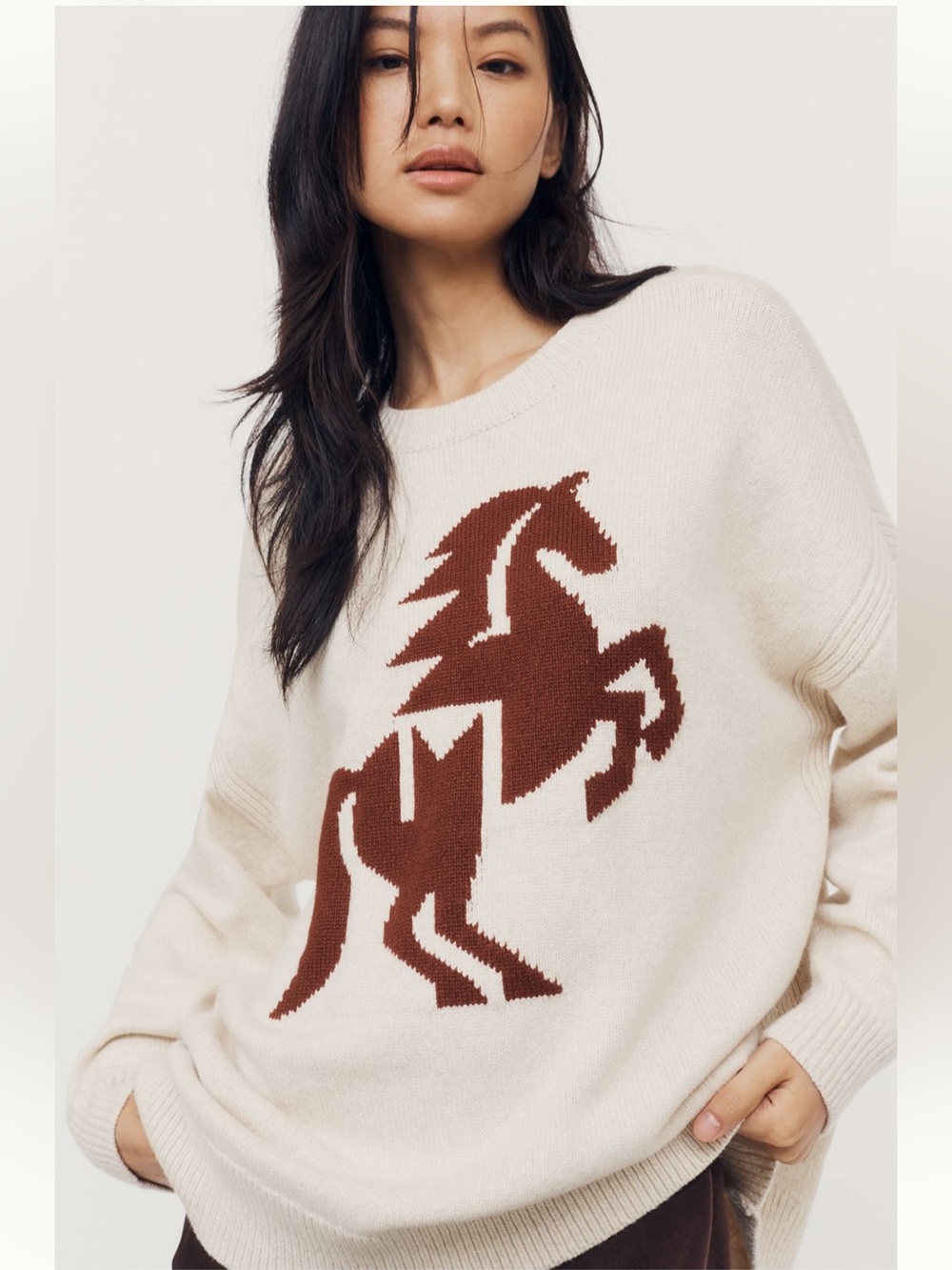 Meave Anthropologie Stallion Graphic Crewneck Oversized Sweater, XL, NWT